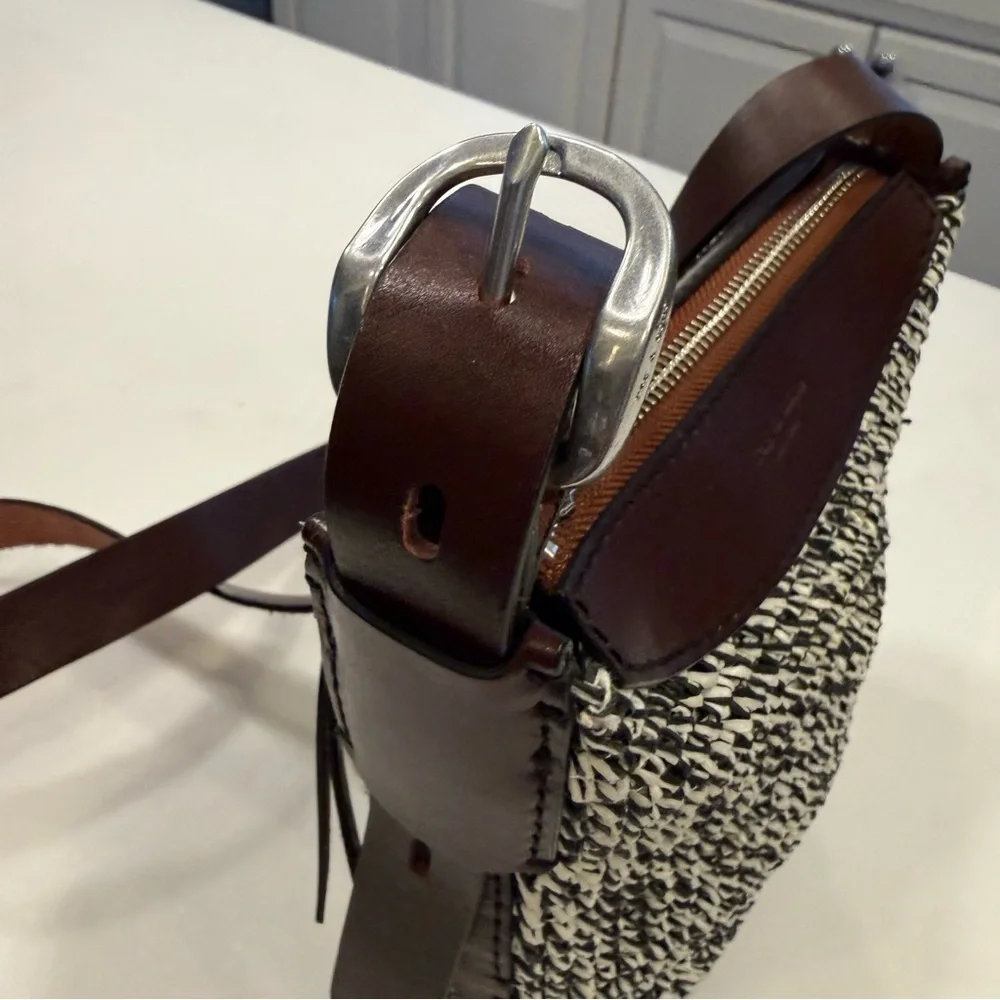 Rag & Bone Belize Mini Straw & brown Leather Bucket Bag NWOT